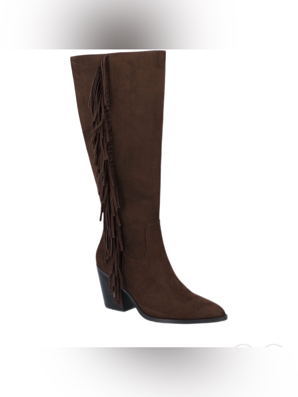 Time and Tru Fringe Faux Suede Knee-High Western Boot - Brown 9
